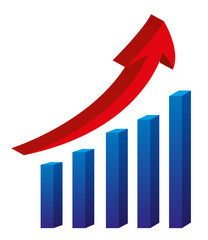 3d arrow and bar graph isolated over white bacground vector