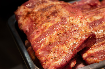 Chunks of meat lying on a tray
