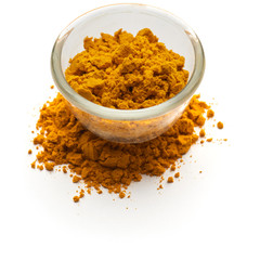 ground turmeric insulated in  a glass plate