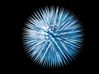 3d illustration. Blue spiked sphere isolated on black background.