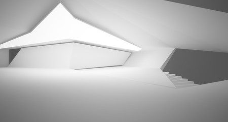 Abstract white minimalistic architectural interior with neon lighting. 3D illustration and rendering.