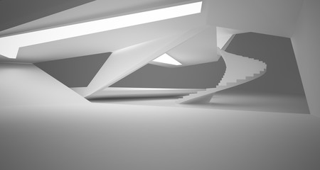 Abstract white minimalistic architectural interior with neon lighting. 3D illustration and rendering.