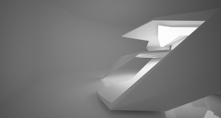 Abstract white minimalistic architectural interior with neon lighting. 3D illustration and rendering.