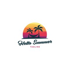 Hello summer logo design vector illustration