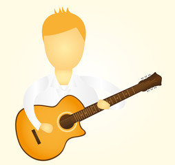 man playing guitar over yellow background vector