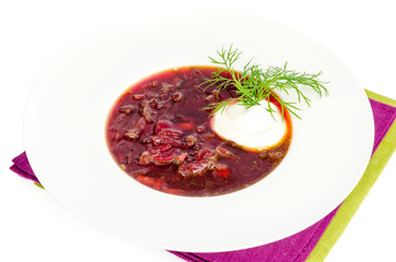 Vegetable vegetarian soup with beetroot. Studio Photo