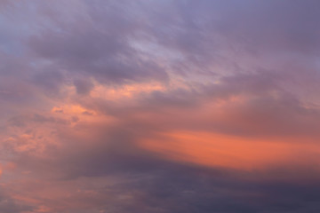 Naklejka na ściany i meble Heaven, beautiful sunrise soft orange sky with clouds, abstract background texture