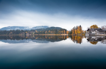 Fototapeta na wymiar Lake in autumn Schwarzsee Kitzbühel Tyrol Austria