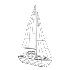 Yacht or sail boat. Luxury yacht race, sea sailing regatta concept. Wireframe low poly mesh vector illustration