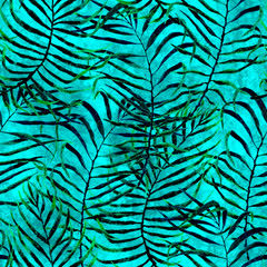 Tropical seamless pattern. Watercolor tangled palm