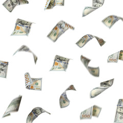 Set of falling money on white background