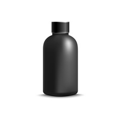 Black cosmetic bottle without label - realistic mockup isolated on white background.