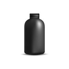 Black cosmetic bottle mockup without a lid, realistic blank template of plastic shower gel or shampoo container with no cap