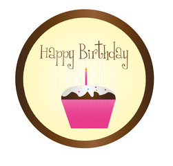 happy birthday with cupcake over brown background vector