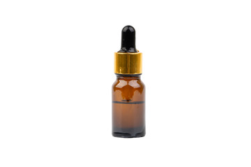 Dropper serum and brown glass bottle isolated on white background. Skin care, drug and cosmetic concept