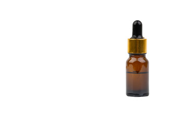 Dropper serum and brown glass bottle isolated on white background. Skin care, drug and cosmetic concept