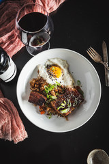 Pork Shoulder and Roasted Pork Belly with Fried Egg