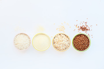 Semolina, porridge, rice, buckwheat. Set of various