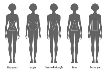 Set of silhouettes of various female figures. Vector illustration. Body types of women.