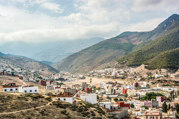 Panoramic view on coastal city El Jebha in North Morocco by Mediterranean Sea