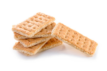 stack of sweet Galette cookies with grains of sugar close-up  isolated on white background