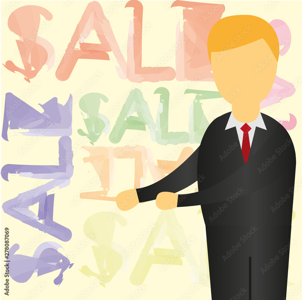 Poster man with suit over sale background vector