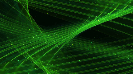 Green abstract lines on a dark background.