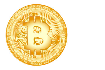 Illustration Art of Bitcoin, A Symbol of Future Virtual Money / Currency, Isolated on White Background and Copy Space for Text.