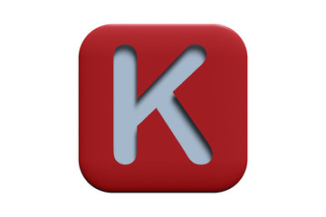 Red textured icon with letter K isolated on white, 3d illustration