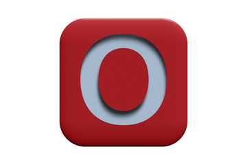 Red textured icon with letter O isolated on white, 3d illustration