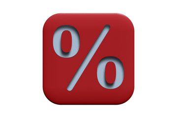 Red textured icon with percent sign isolated on white, 3d illustration