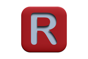 Red textured icon with letter R isolated on white, 3d illustration