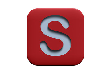 Red textured icon with letter S isolated on white, 3d illustration