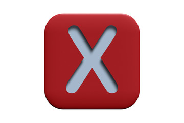 Obraz premium Red textured icon with letter X isolated on white, 3d illustration