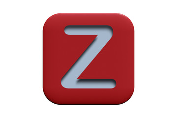Red textured icon with letter Z isolated on white, 3d illustration
