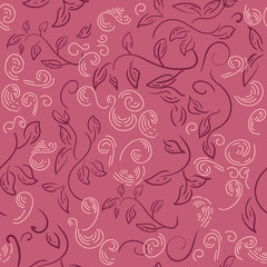 Cute vector leaf seamless pattern. Abstract print with doodle leaves. Elegant beautiful nature ornament for fabric, wrapping and textile. Scrapbook pink paper