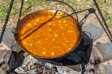 A traditional Hungarian dish is the kettle goulash. It is prepared over an open fire and consists...