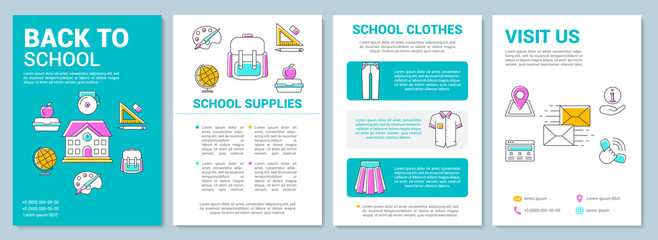School system brochure template layout. Inviting pupils. Flyer, booklet, leaflet print design with linear illustrations. Vector page layouts for magazines, annual reports, advertising posters - obrazy, fototapety, plakaty
