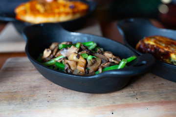 Potatoes Au Gratin with Green Beans and Mushrooms