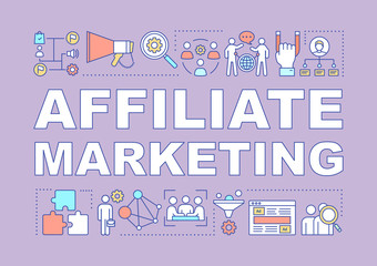 Fototapeta premium Affiliate marketing word concepts banner. Digital marketing tactic. Online sales strategy. Presentation, website. Isolated lettering typography idea with linear icons. Vector outline illustration