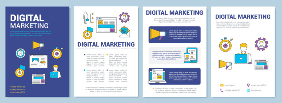 Digital marketing brochure template layout. Advertising. Flyer, booklet, leaflet print design with linear illustrations. Vector page layouts for magazines, annual reports, advertising posters