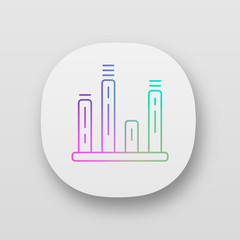 Obraz premium Bar graph app icon. Diagram. Line graph. Statistics data visualization. Symbolic representation of information. UI/UX user interface. Web or mobile applications. Vector isolated illustrations