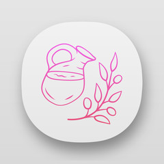 Herbal ice tea app icon. Natural fats. Summer refreshing drink jar UI/UX user interface. Organic and eco beverage. Web or mobile application. Glass jug and plant branch vector isolated illustration