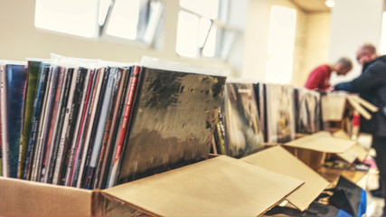 Vinyl records sale in marketplace