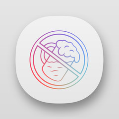 No beer app icon. Drinking forbidden label. UI/UX user interface. Cocktail glass. Alcohol free, dry bar. Web or mobile application. Alcohol beverage mug with foam vector isolated illustration