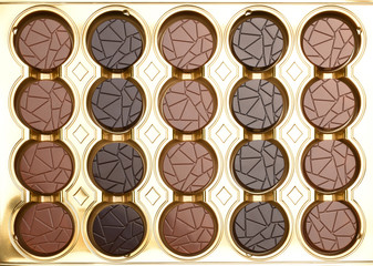 Chocolate box, circle shape dark and milk chocolate in a box
