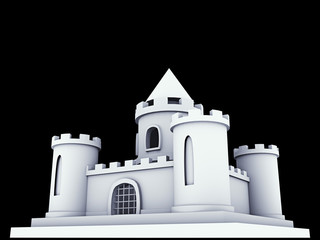 3d illustration. White medieval castle on a black background