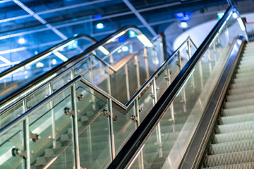 unusual view at escalators at the Berlin underground station Potsdamer Platz