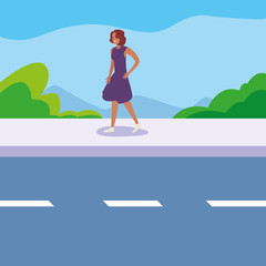 happy young woman in the street