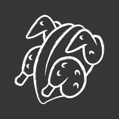 Chicken carcase chalk icon. Butchers meat. Meat production and sale. Protein source. Butchery business. Isolated vector chalkboard illustration